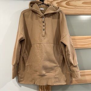 Bluivy Tan Hooded Pullover with Button Detail Large